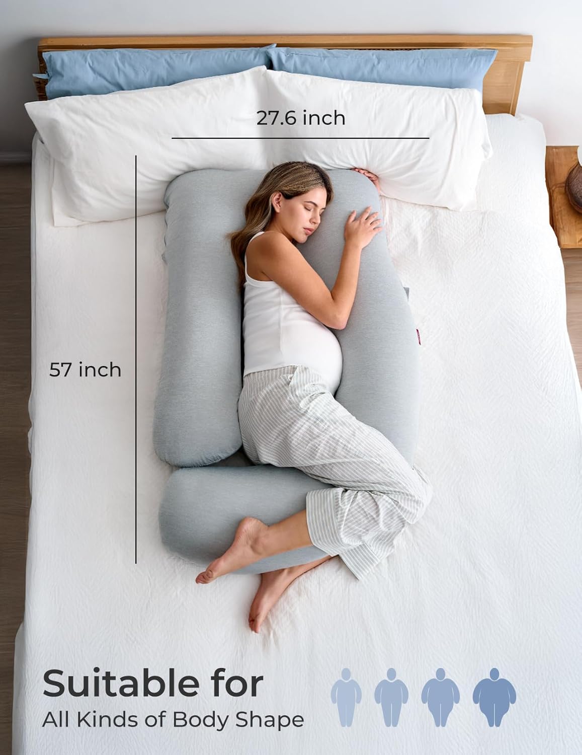 Momcozy U-Shaped Pregnancy Pillow with Cooling Cover for Side Sleepers