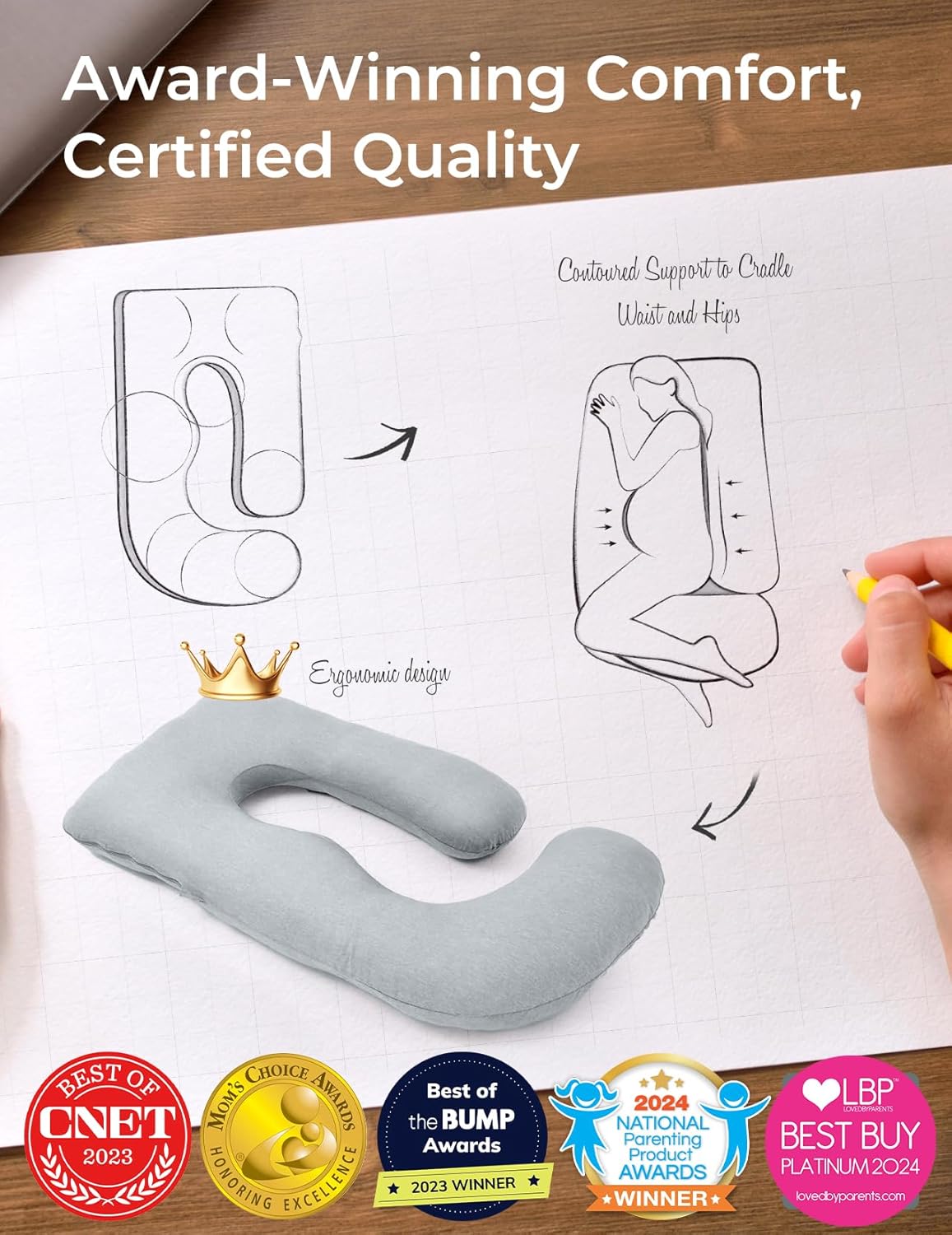 Momcozy U-Shaped Pregnancy Pillow with Cooling Cover for Side Sleepers