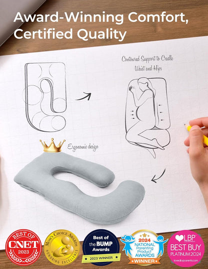 Momcozy U-Shaped Pregnancy Pillow with Cooling Cover for Side Sleepers