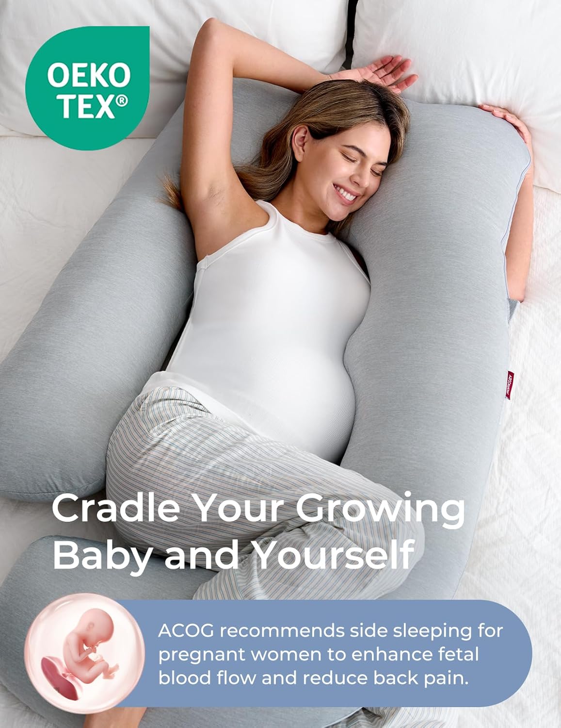 Momcozy U-Shaped Pregnancy Pillow with Cooling Cover for Side Sleepers