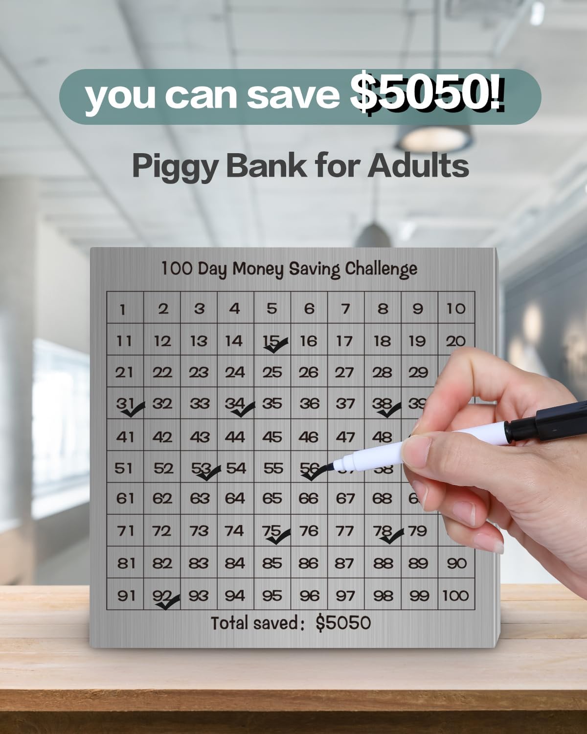Unbreakable Metal Piggy Bank Adults $5,050 Challenge Break to Open