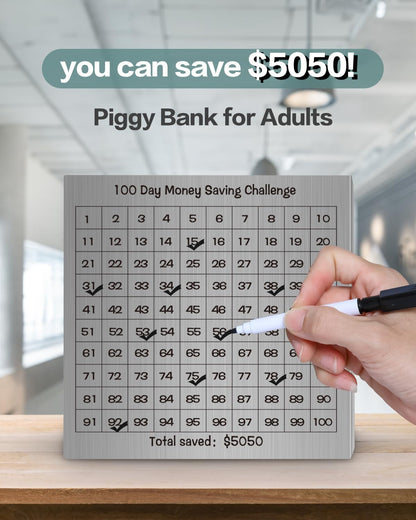 Unbreakable Metal Piggy Bank Adults $5,050 Challenge Break to Open