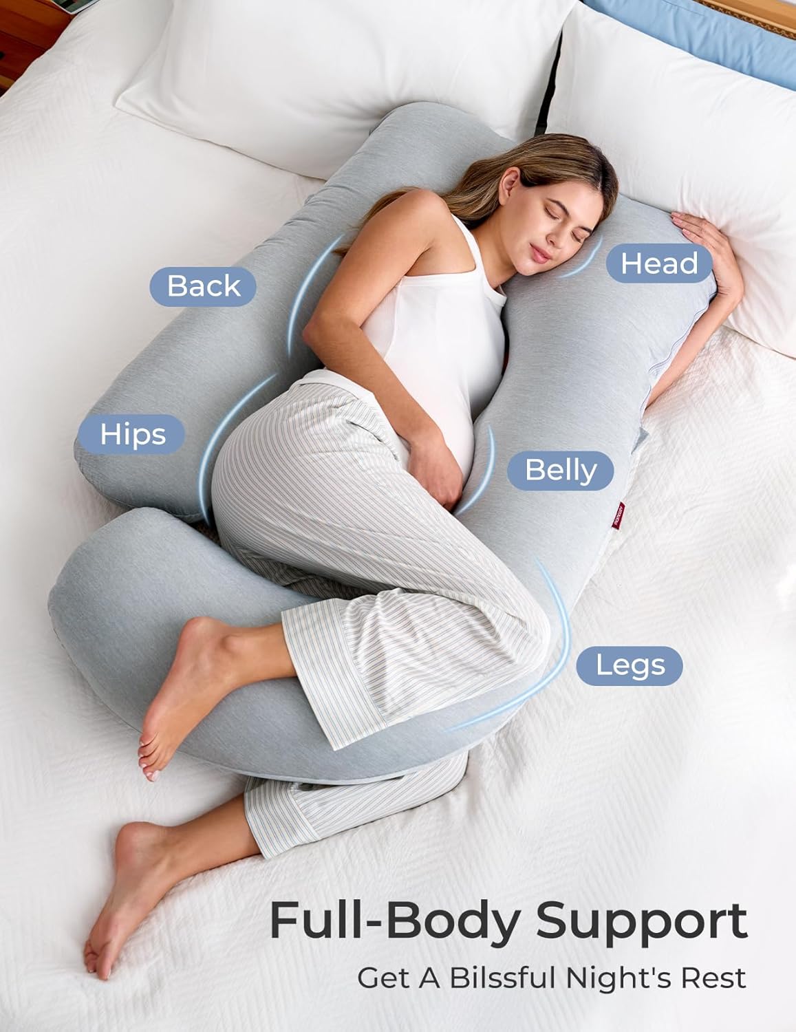 Momcozy U-Shaped Pregnancy Pillow with Cooling Cover for Side Sleepers