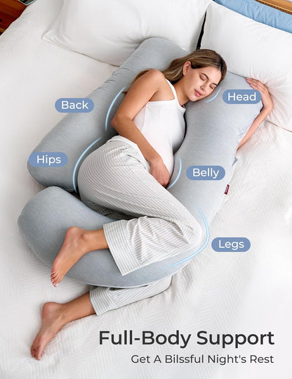 Momcozy U-Shaped Pregnancy Pillow with Cooling Cover for Side Sleepers