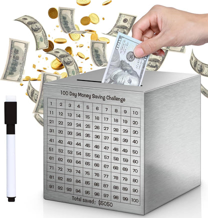 Unbreakable Metal Piggy Bank Adults $5,050 Challenge Break to Open
