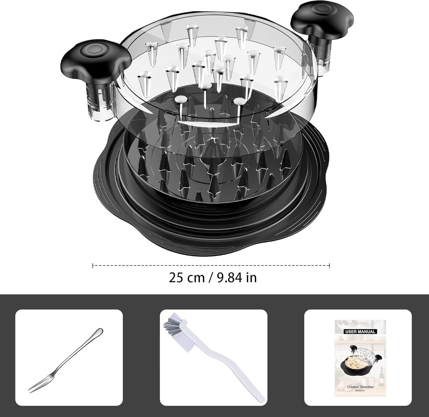 Large Chicken Breast Shredder Tool - Twist Meat Shredder with Brush