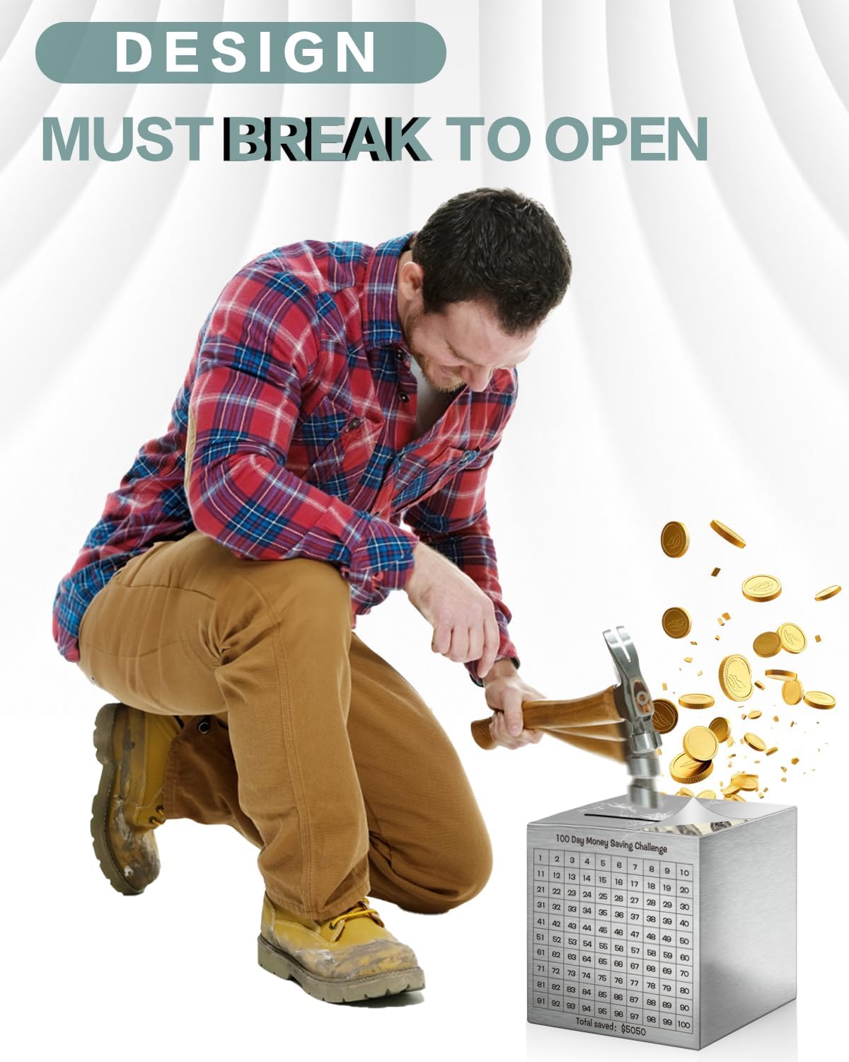 Unbreakable Metal Piggy Bank Adults $5,050 Challenge Break to Open
