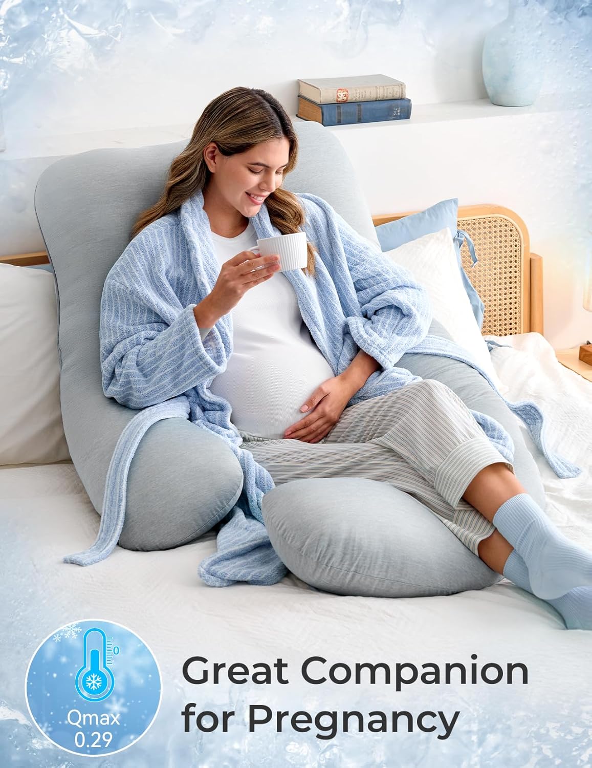 Momcozy U-Shaped Pregnancy Pillow with Cooling Cover for Side Sleepers