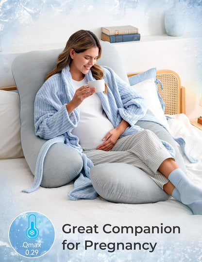 Momcozy U-Shaped Pregnancy Pillow with Cooling Cover for Side Sleepers