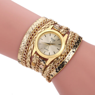 Gold Snake-Pattern Wrap Watch — Elegant Bracelet Timepiece