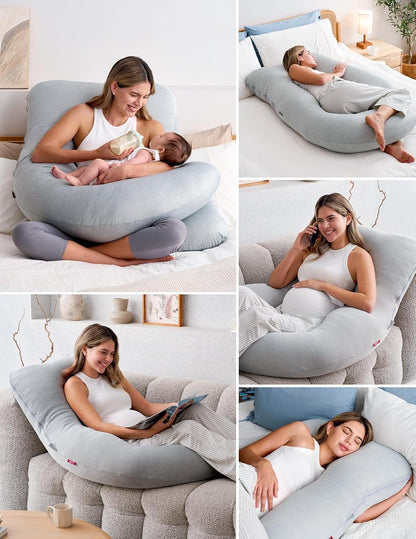 Momcozy U-Shaped Pregnancy Pillow with Cooling Cover for Side Sleepers