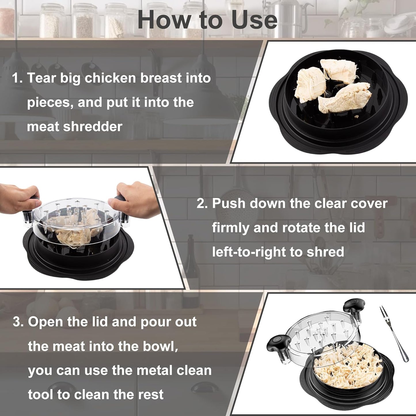 Large Chicken Breast Shredder Tool - Twist Meat Shredder with Brush