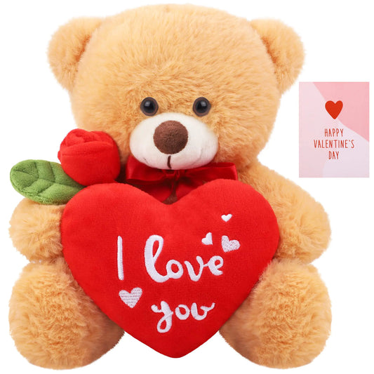 Fovths 10" Plush Teddy Bear Red Heart Rose "I Love You" Valentine Gift