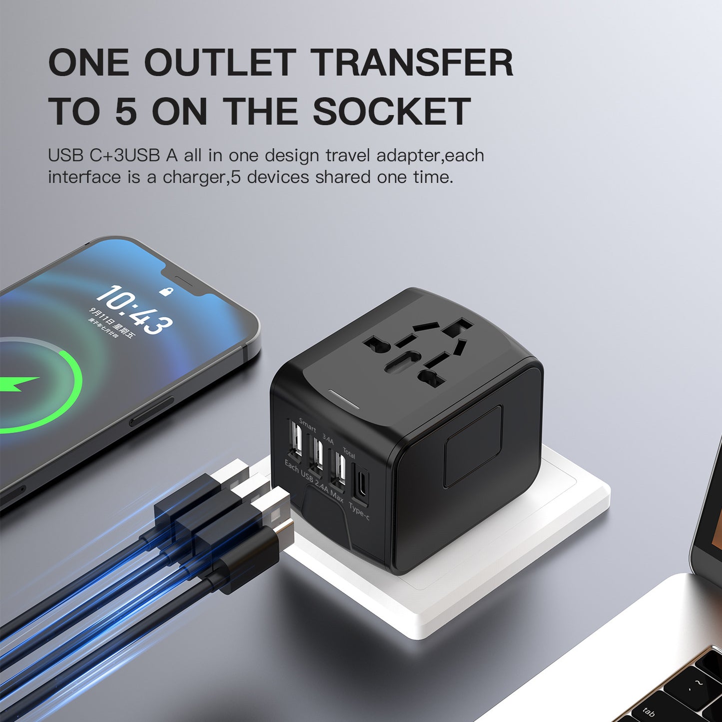 Travel Charger Multi-Function Charging Stand USB With Typec Multi-Country Universal 199t American, European, British And Australian Adapter