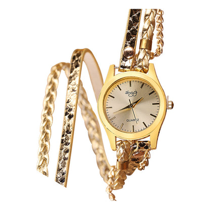 Gold Snake-Pattern Wrap Watch — Elegant Bracelet Timepiece