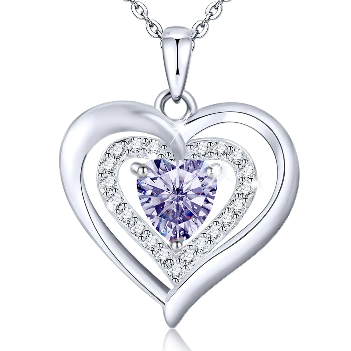 Liulin Birthstone Necklace 925 Sterling Silver Heart Gift for Women