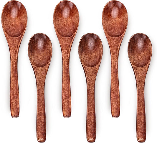 6-Inch Wooden Spoons Set (6 Pack) – Small Natural Wood Soup & Coffee Spoons for Tea, Jam, Sugar, Ice Cream & Bath Salts