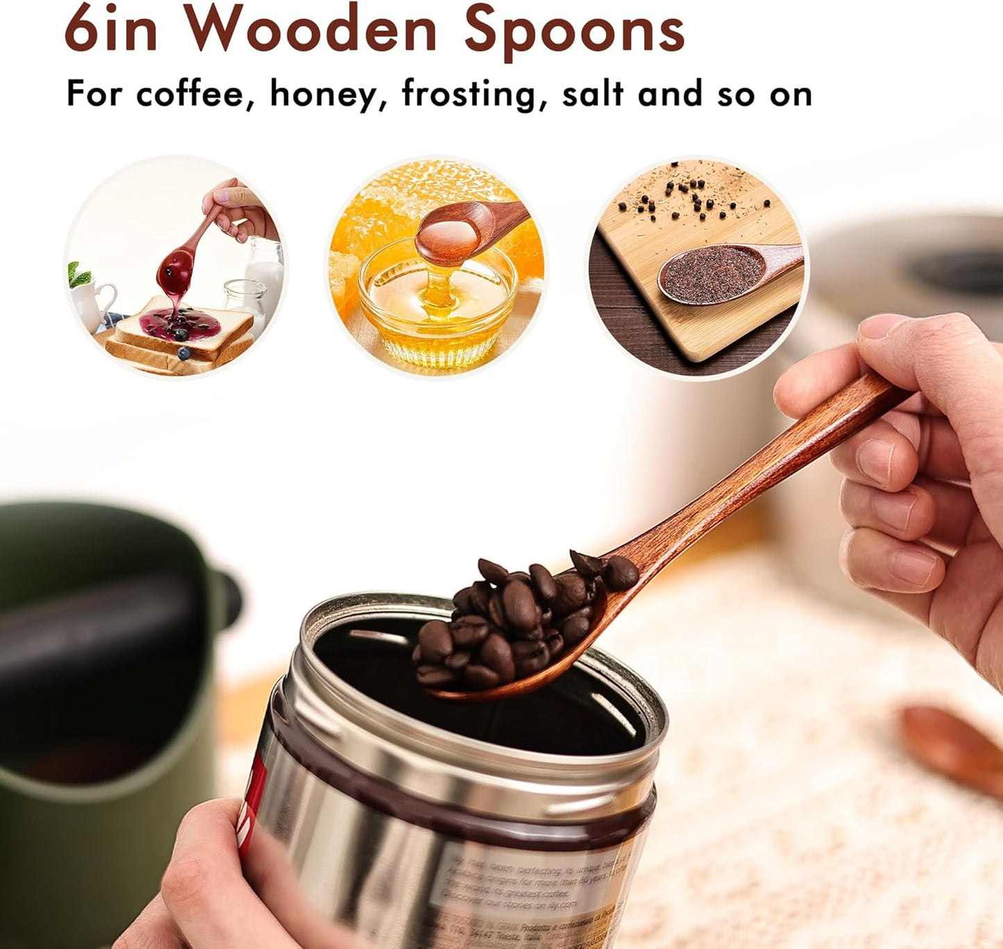 6-Inch Wooden Spoons Set (6 Pack) – Small Natural Wood Soup & Coffee Spoons for Tea, Jam, Sugar, Ice Cream & Bath Salts