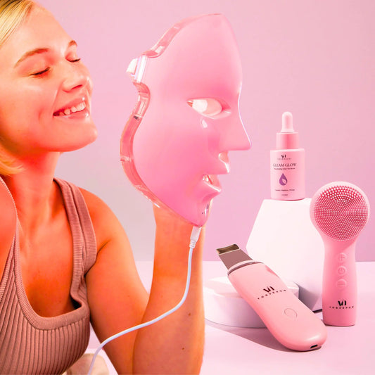 LED Face Mask Light Therapy Spa Kit 7 Colors With Scrubber & Serum