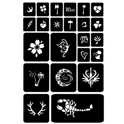Temporary Henna Tattoo Kit – 3 Cones + 101 Stencils