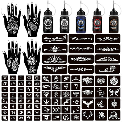 Temporary Henna Tattoo Kit – 3 Cones + 101 Stencils