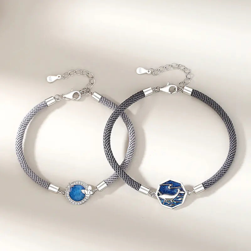 Sterling Silver Whale Lovers Bracelets (Pair)