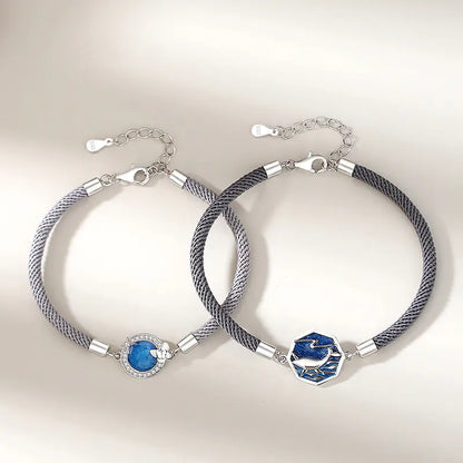 Sterling Silver Whale Lovers Bracelets (Pair)